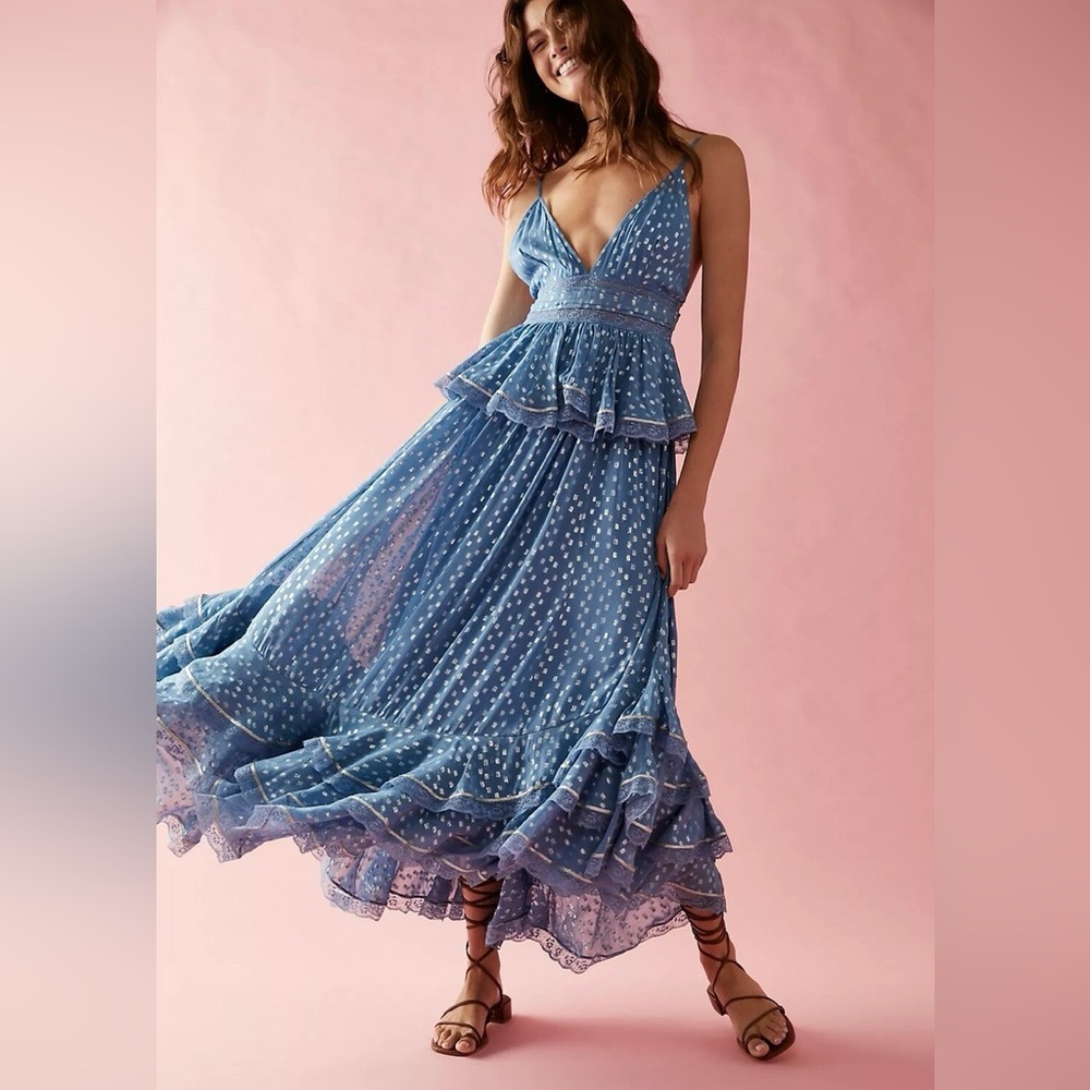 NWT Free People x Rococo Sand Emi Maxi Dress Baby Blue XS